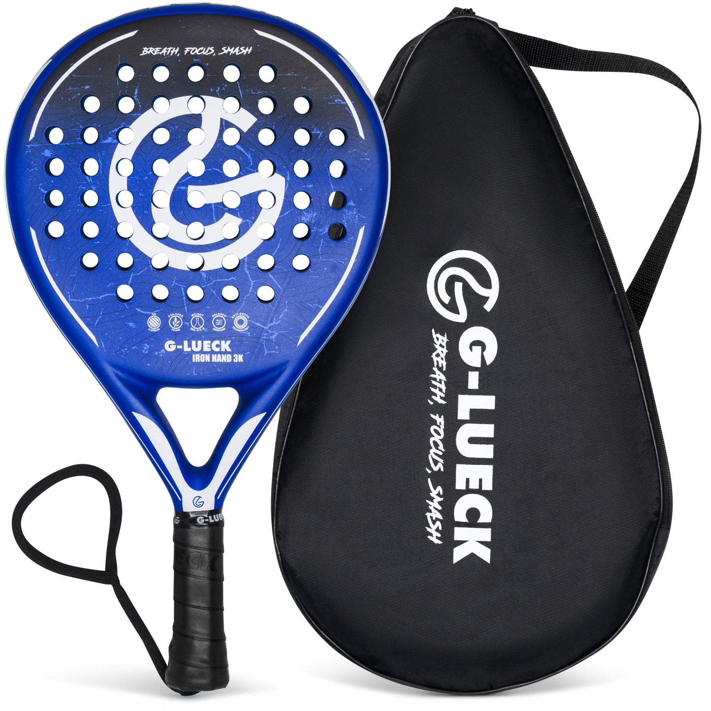 G-Lueck Padel Racket - IRON HAND 3K - 3K Carbon Schlagfläche - für Anfänger und Fortgeschrittene